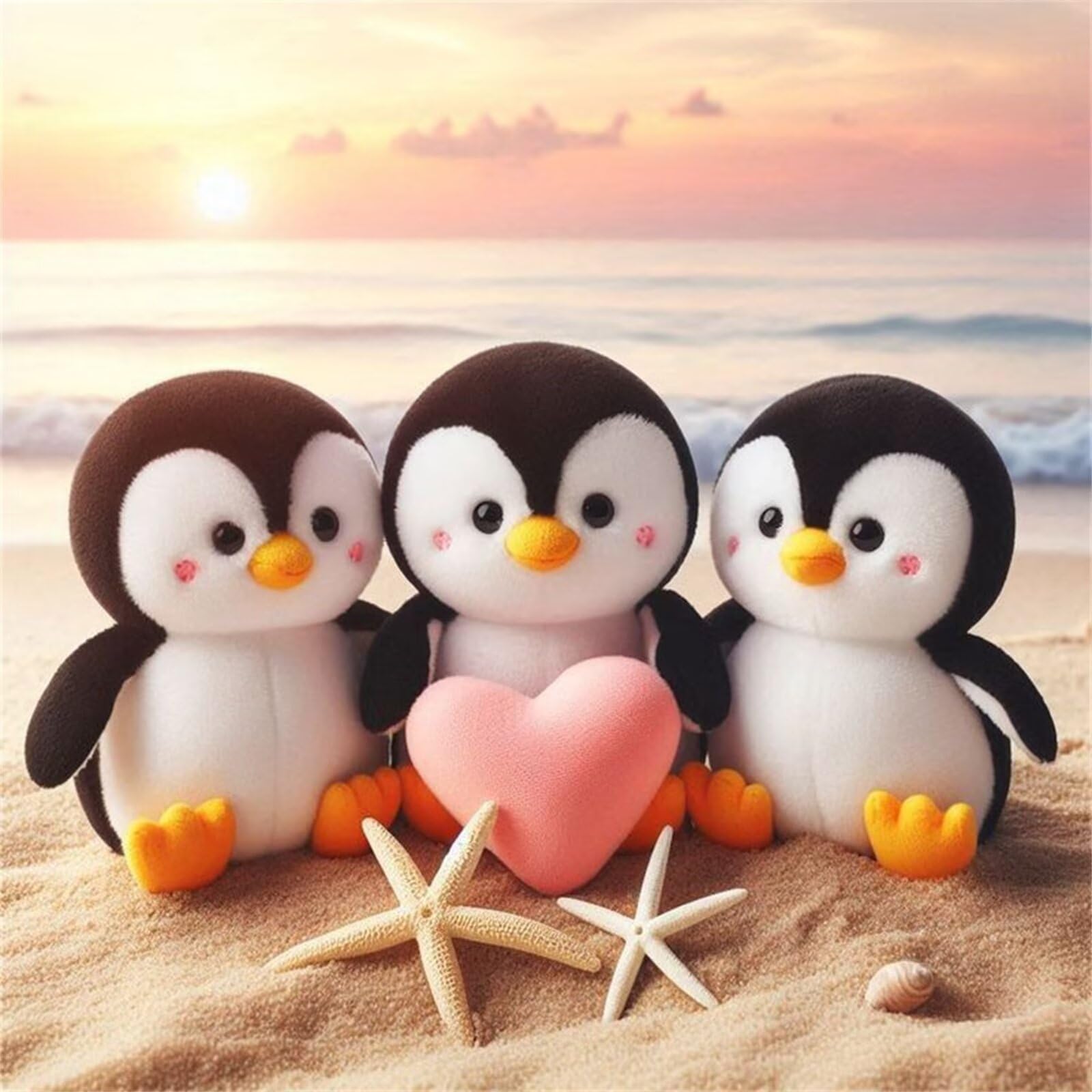 Diamond Painting Pingüino de playa Estrella de mar,5D Diamond Painting Kit Completo,DIY Cuadros de Diamantes para Adultos,Rhinestone Bordado Punto de Cruz Manualidades Hogar Pared Decoración 85x85 cm