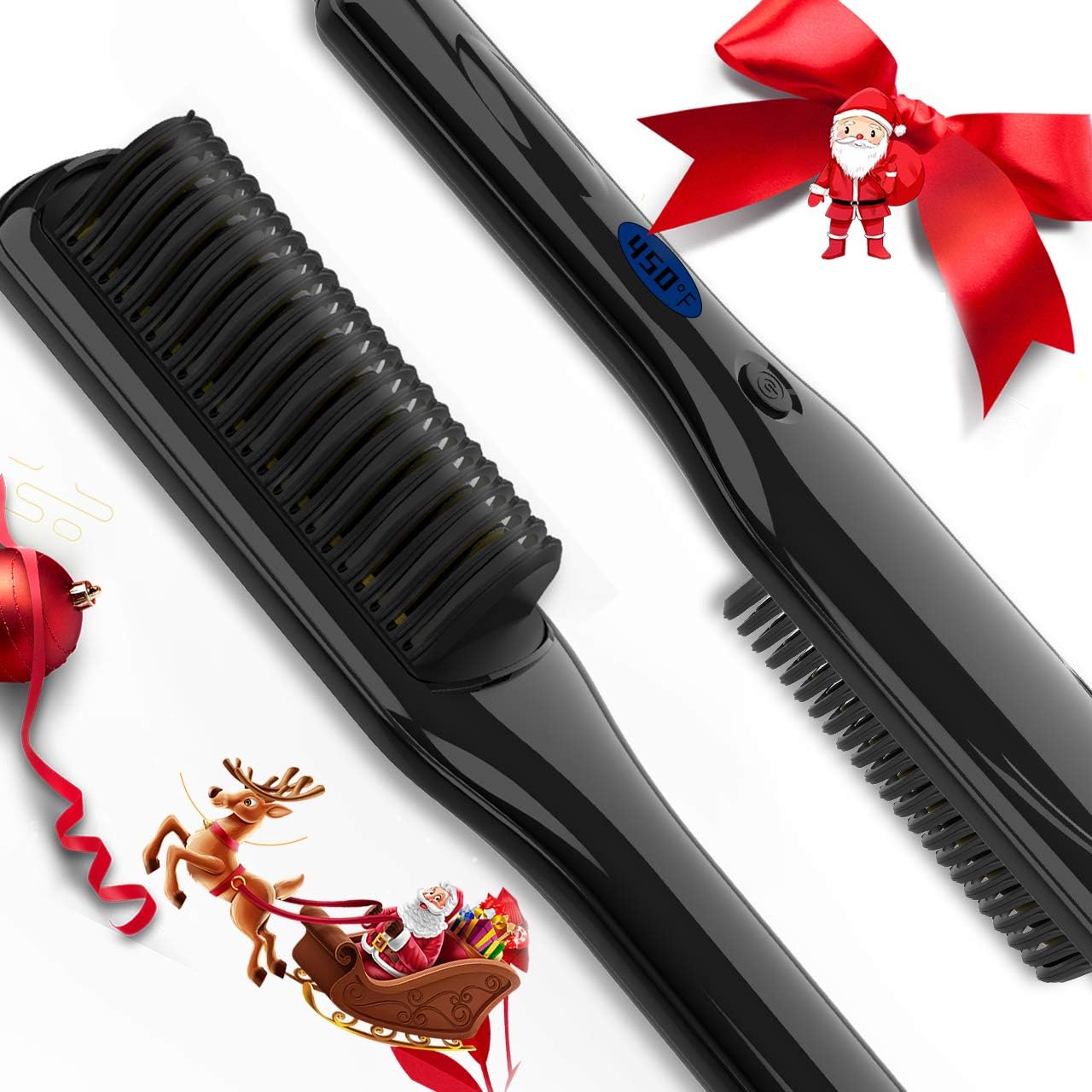 Beard Straightener, Aqziill Beard Comb Heated Beard Comb Brush with 3 Heat Setting. Portable Hair Straightening Brush, Mens Beard Iron with LED Display, Anti-scalding Comb Teeth. Plancha de Barba