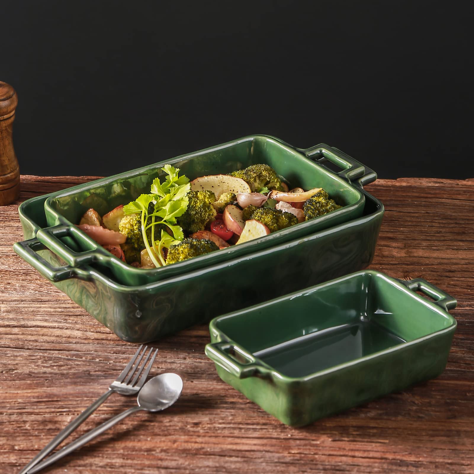 ONECCI Bakken Schotel Keramische Bakpan Blauw Ovenschotel Rechthoekige Bakken Set 2 stks Bakvormen Sets Lasagne Pan Bakgerechten voor oven (Exotisch Madeliefje