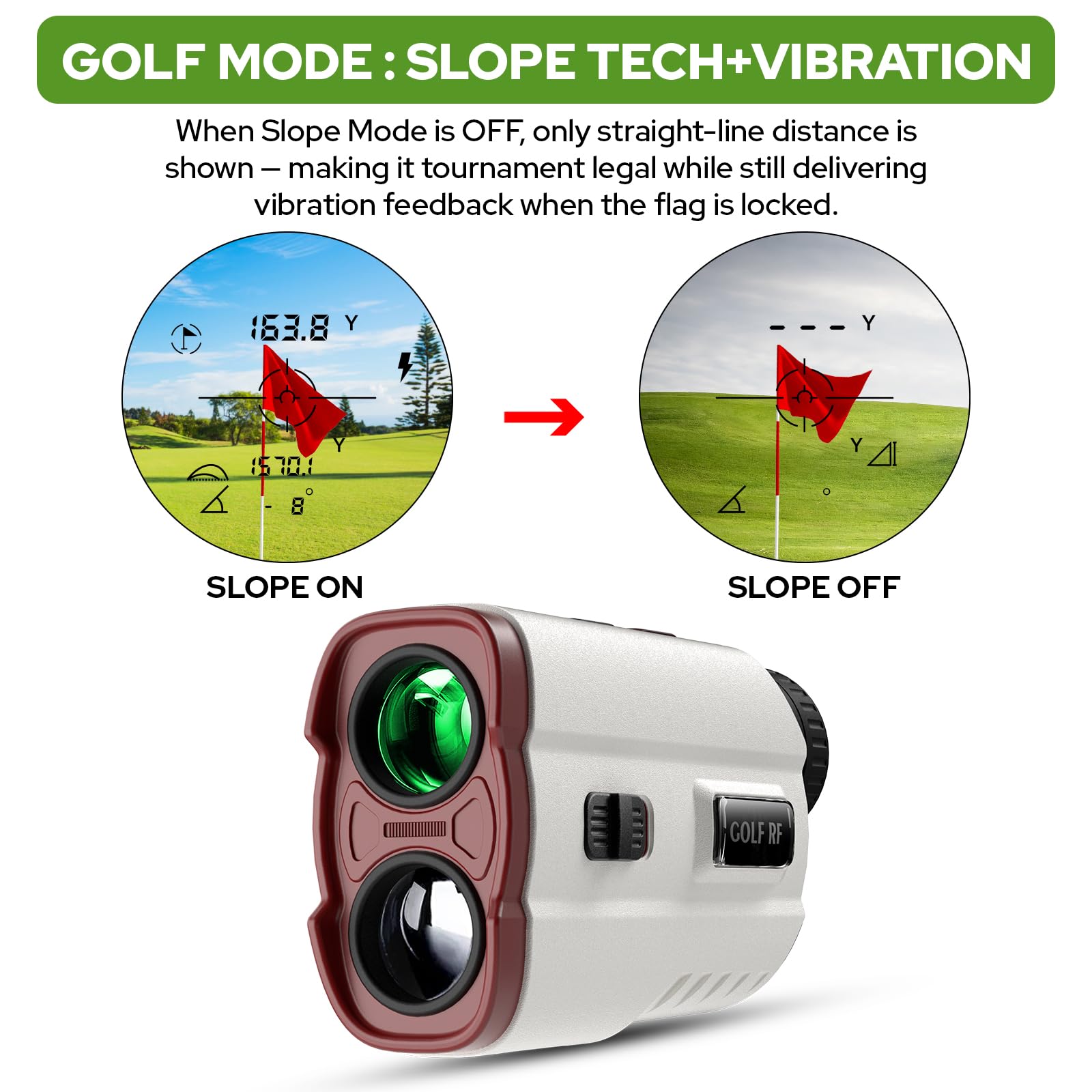 Télémètre de golf avec pente, télémètre laser de 1 200 m avec vibration de verrouillage de poteau de drapeau de haute précision, grossissement 7x, batterie rechargeable