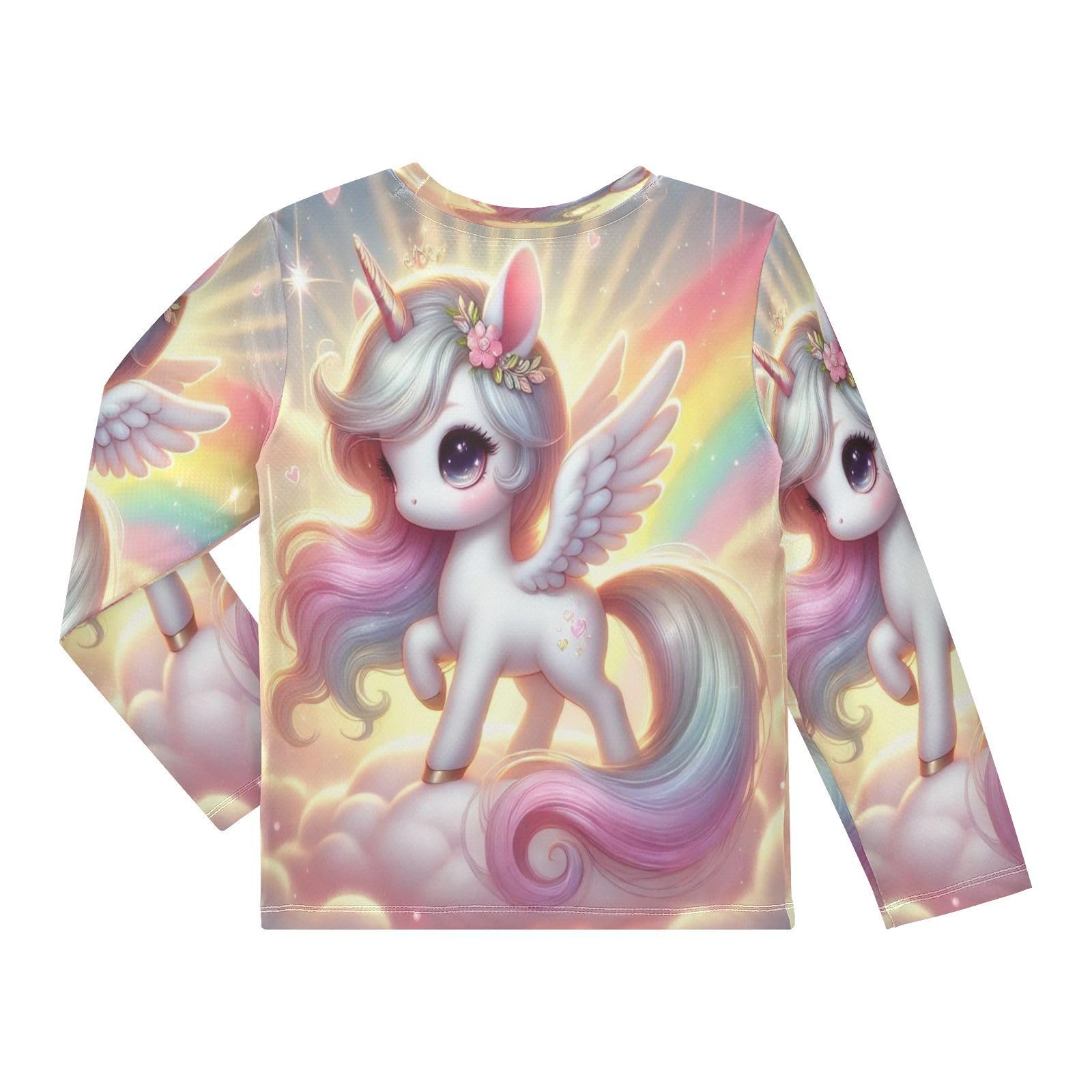 Cute Unicorn Rainbow White Rash Guard Shirt for Boys Sun Protection Shirt for Running Swiming Pool UPF50+ 5-6T