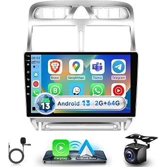 Podofo Carplay Android Car Radio GPS for Peugeot 307 2002-2013 HiFi Android Car 9 Inch Touchscreen WiFi Bluetooth FM RDS Radio Mirror Link USB Car Navigation Video Stereo Player for Peugeot307