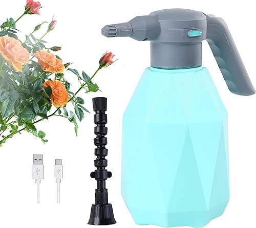 Botella de spray eléctrica automática para plantas Mister 2L, botella de pulverización continua azul de 0.5 galones, batería recargable, boquilla