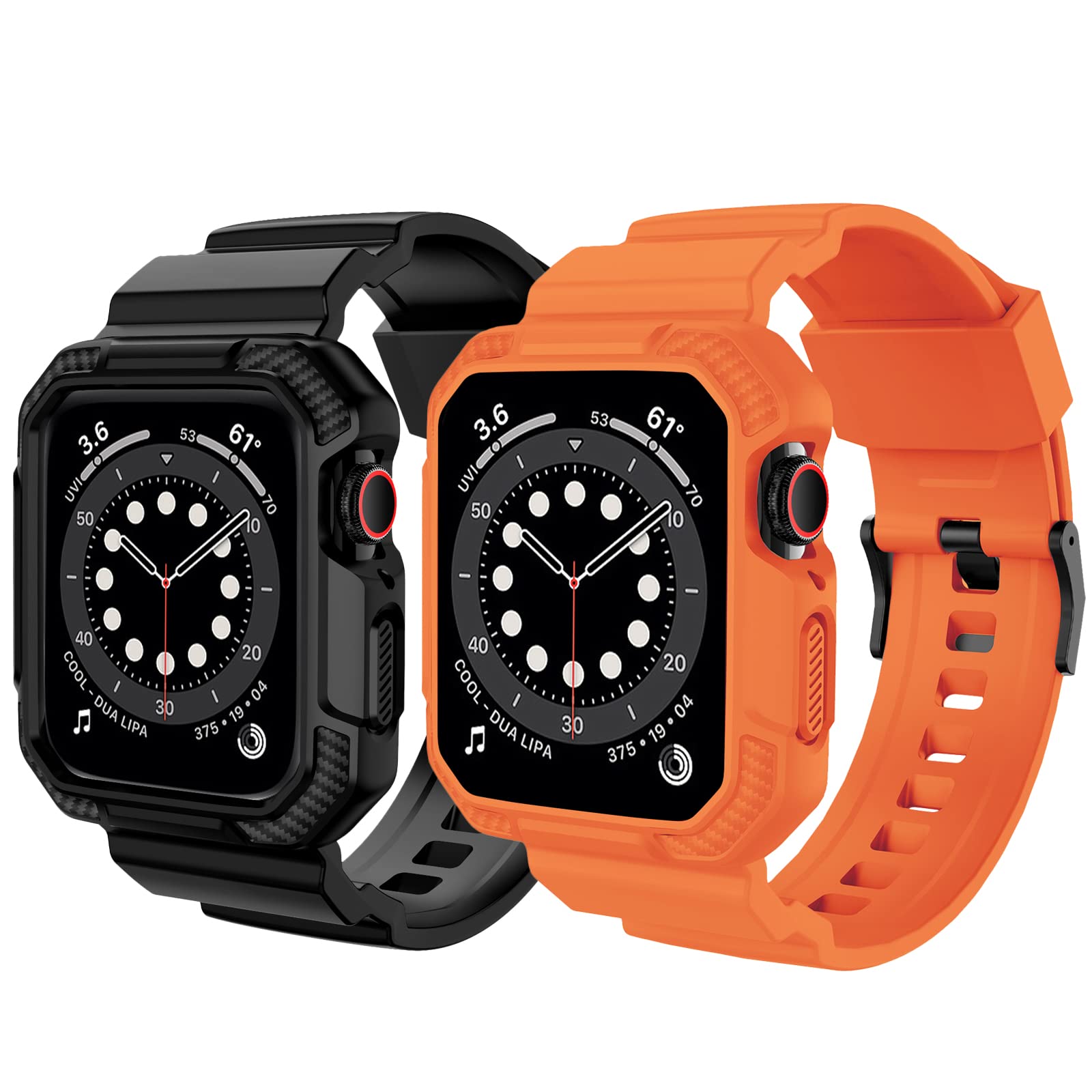 OROBAYCompatible with Apple Watch Band with Case 45mm 44mm 42mm Matte Black & Orange