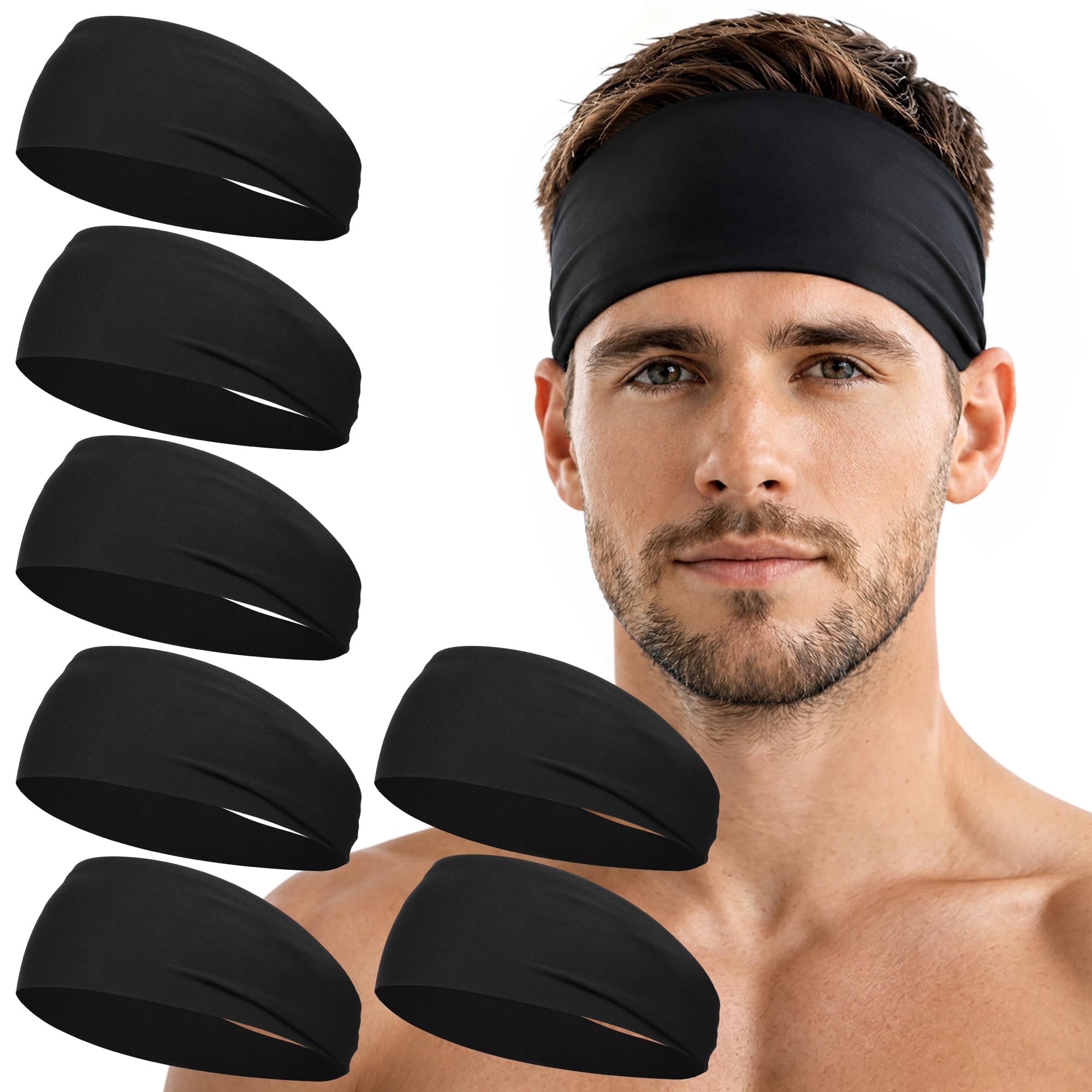 Sport Headbands for Men - 7 Pcs Sweat Absorbent Running Headband for Fitness Workout Running Rugby Baseball Yoga Crossfit High Intensity Interval Training, Unisex Sweatband for Both Men and Women-image-49