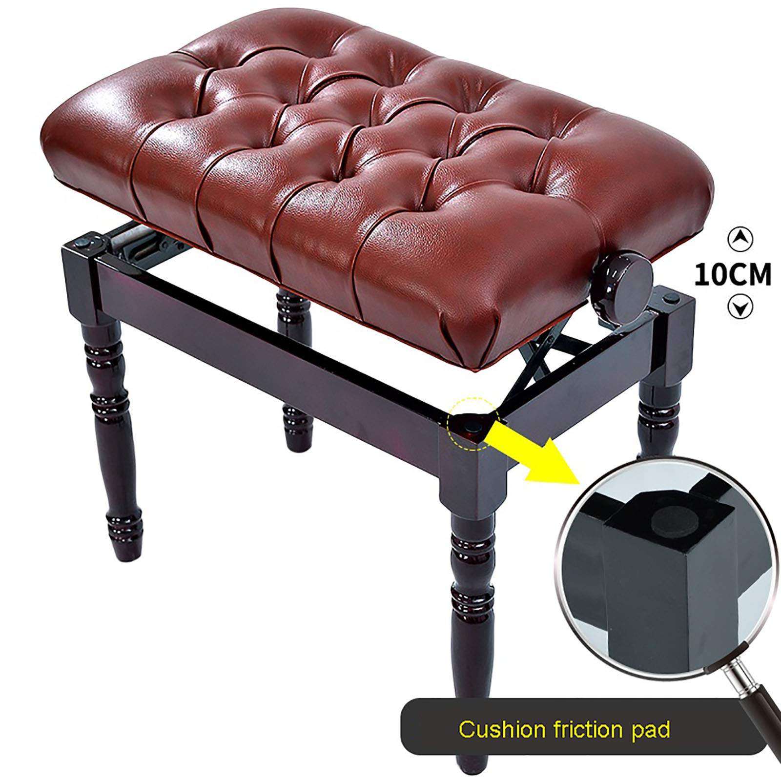 sdneNest Banco de piano ajustable con marco de madera, taburete de tocador para teclado, altura ajustable 46 56 cm, marrón rojizo, marrón rojizo