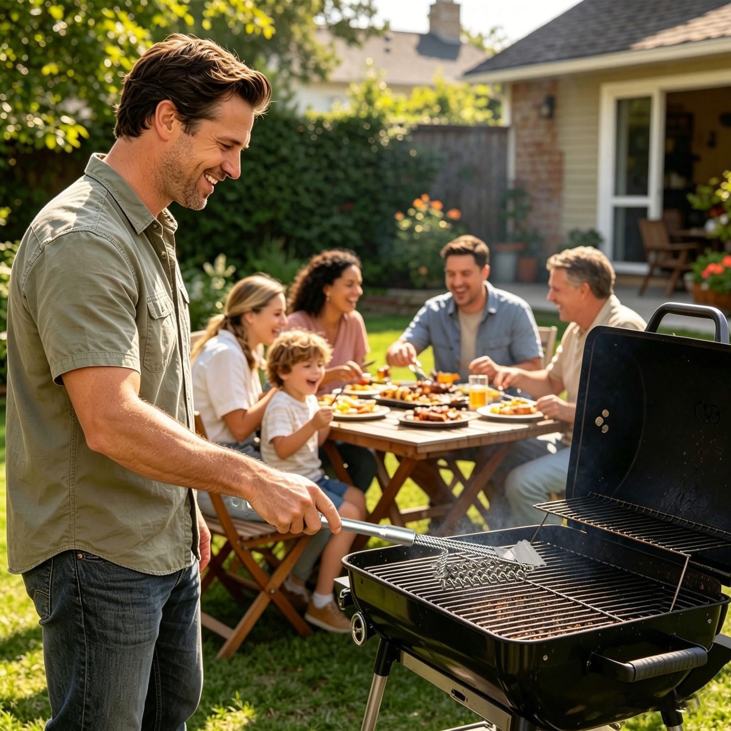 Stainless Steel BBQ Grill Brush 2.8inch with Detachable Aluminum Handle The Combination of the Coiled Wire Brush and the Sturdy Scraper, Bristle Free Detachable Design for Easy Storage