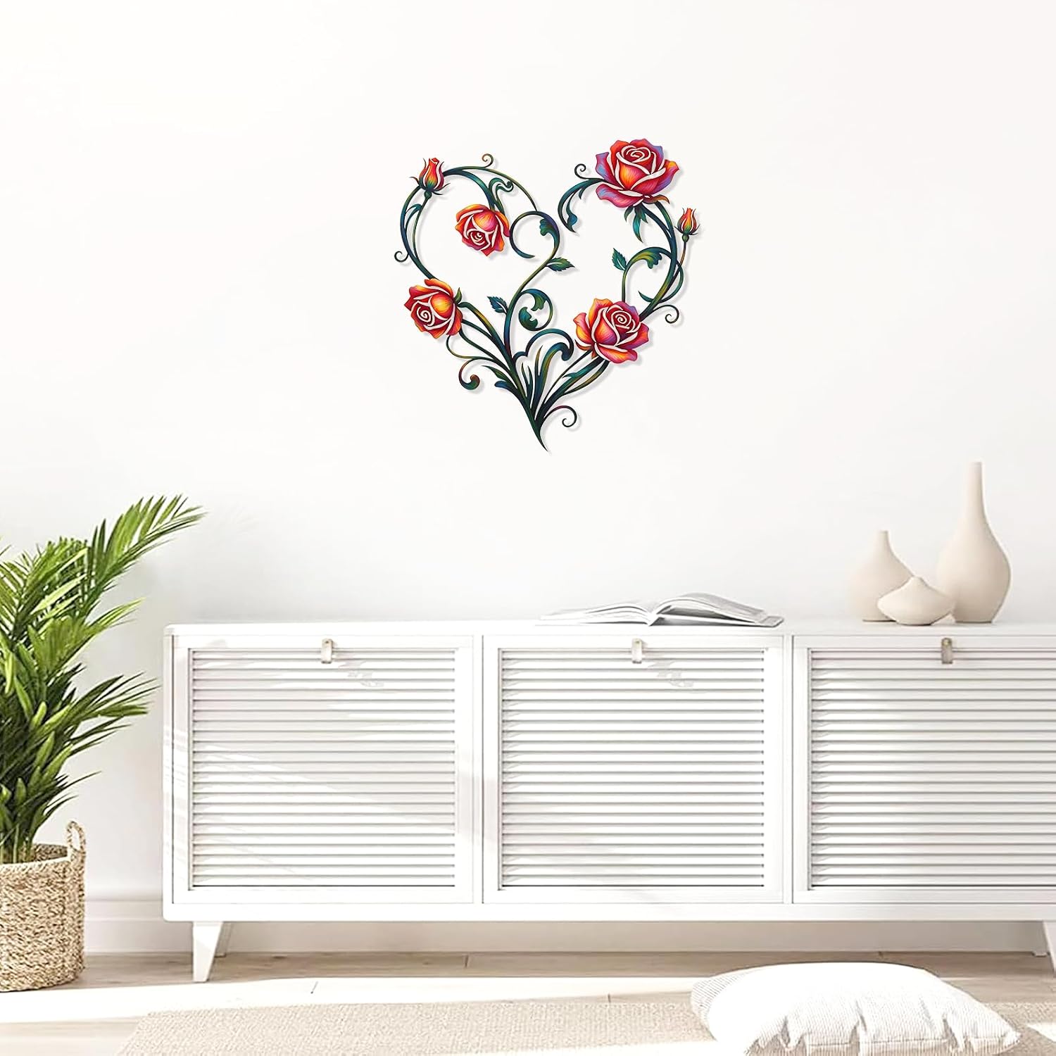Harikikochuu Metal Flower Wall Decor Rose Heart Wall Art Romantic Love Flower Hanging Sculpture for Bedroom Living Room Wedding Valentine Home Decor (Colorful, 12.6x12.6 Inch) image 4