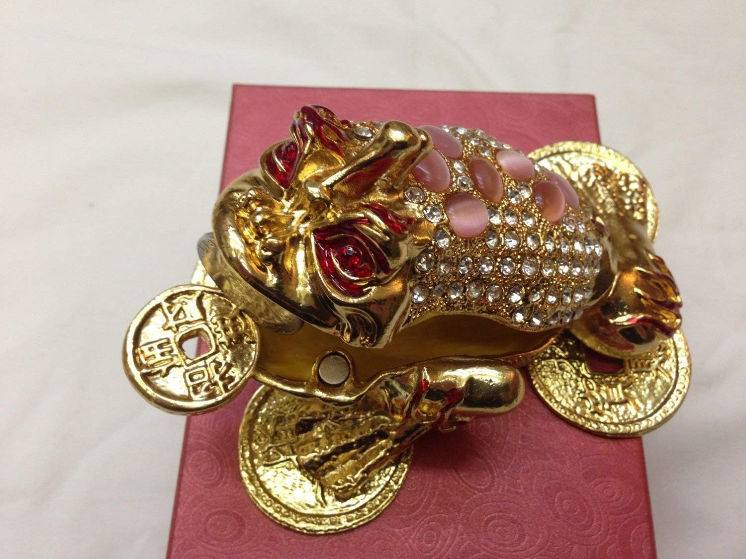 Large Three Legged Toad Money Frog Trinket Box Jewelry Box with Inlaid Crystal Figurine, Symbol of Prosperity in Feng Shui