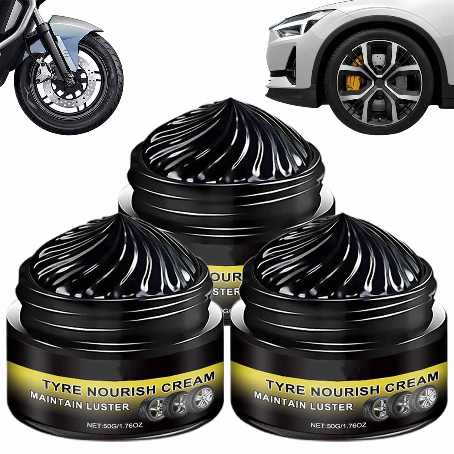 Tyre Nourish Cream, Tire Wax – Restores Black Gloss, Powerful Wheel Cleaning Refurbish Wax, High Gloss Wheel Guard and Rim Wax, for Cars Trucks Motorcycles (3Pcs)