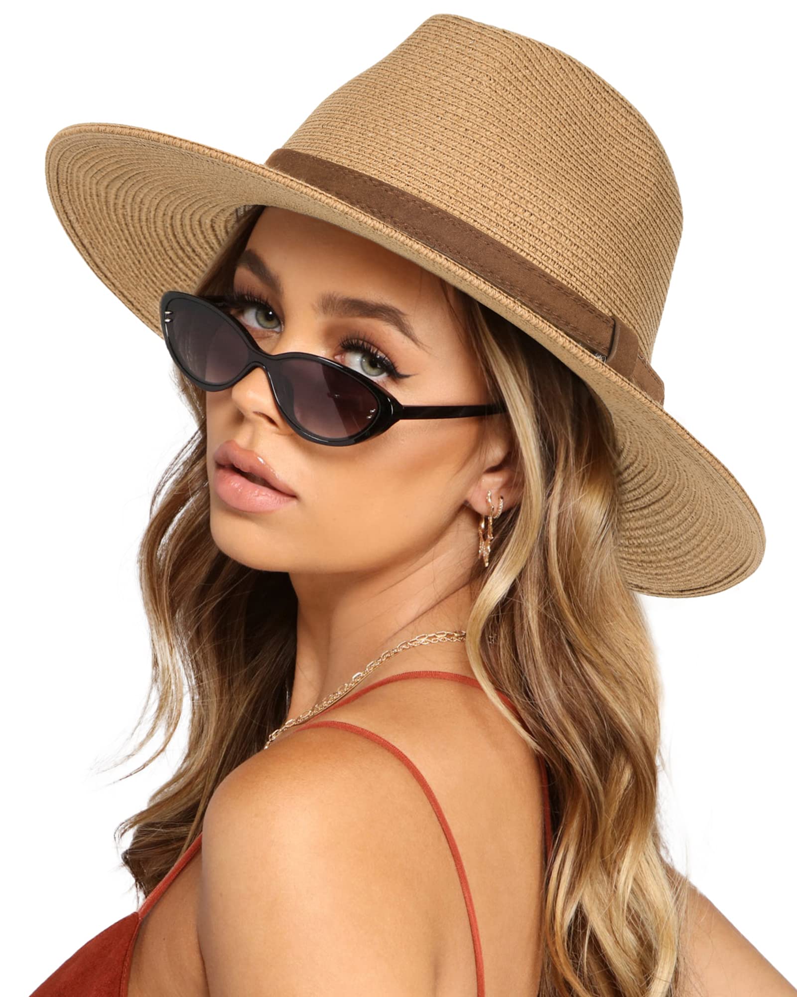 FURTALK Sombrero de Paja de ala Ancha Unisex para Hombres y Mujeres Sombrero de Paja Ajustable