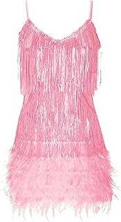 Women's Sequin Cocktail Dresses 1920s Flapper Dress Gatsby Fringe Mini Dresses Feather Prom Party Dress - Buy now