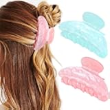 CAKURE Acrylic Claw Clips Pink Hair Clips Cute Hair Claw Barrettes Medium Nonslip Hair Claw Hair Accessories for Women and Girls (Pack of 2) (f-dark pink&sky blue)