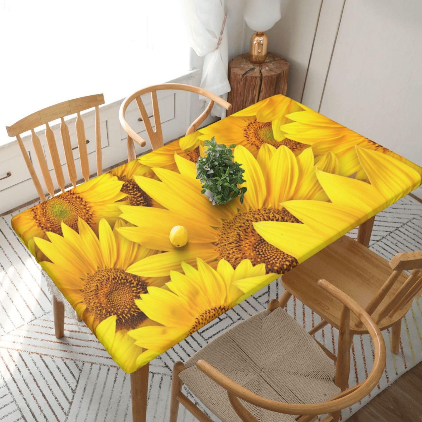 BNVSADC Sunflowers Pattern Printed 5FT Tablecloth Polyester Kitchen Water Resistant Table Cloth Dining Table Decoration Table Covers, 152x76 CM