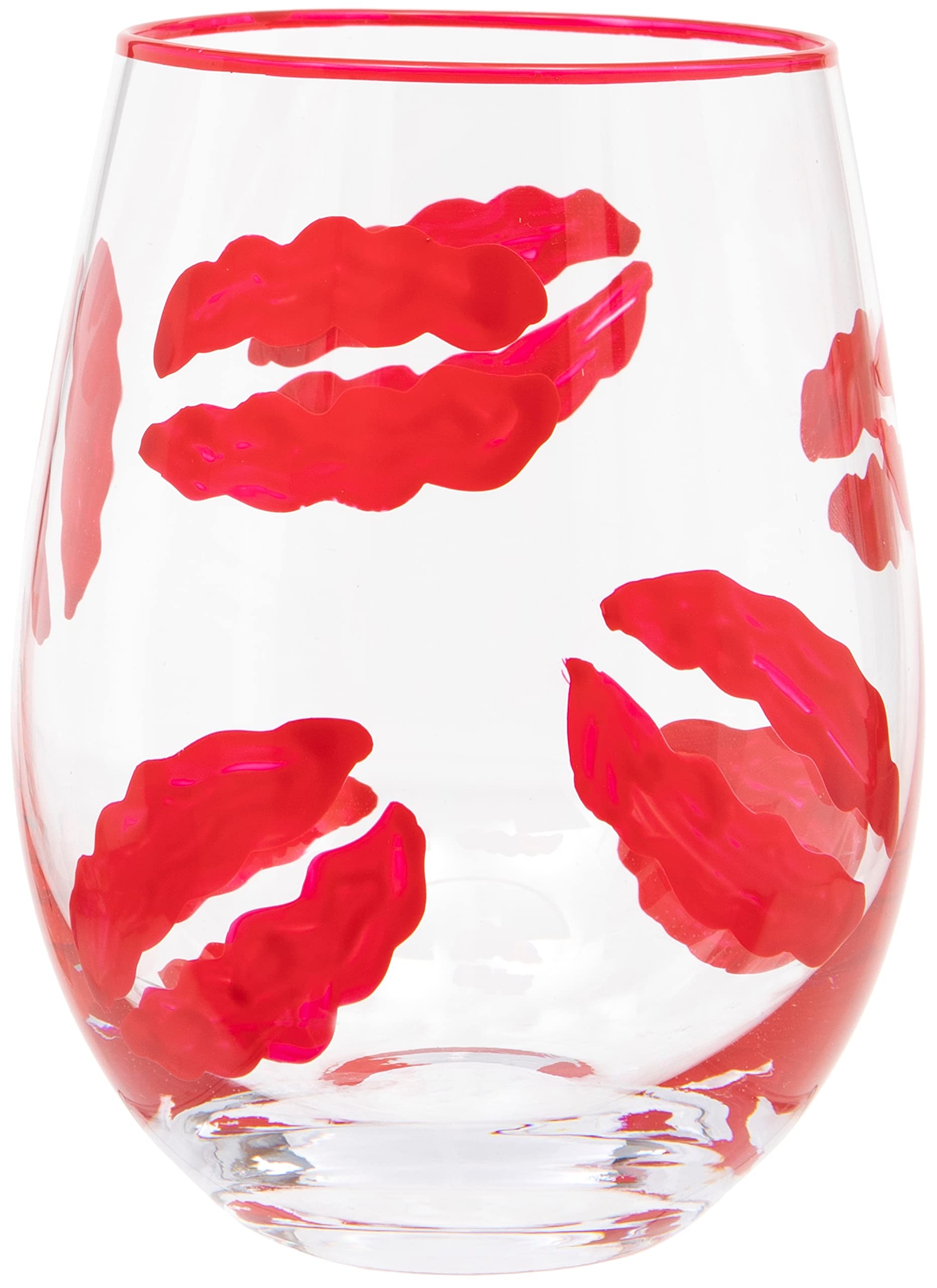 Maturi Red Hand Painted Lipstick Kiss Stemless Wine Glass, 530Ml, Gift Boxed