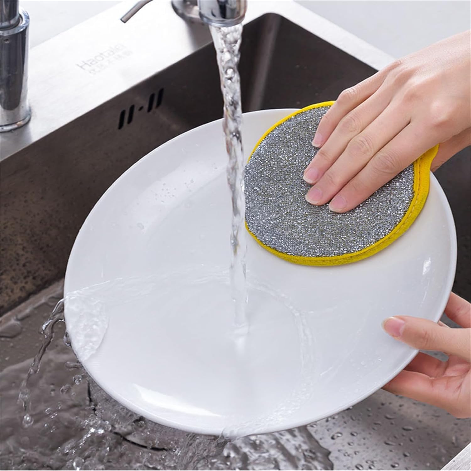 ATETO 2 in 1 Dish Scrubber, Double Side Dishwashing Scrub, Microfiber Cloth Magic Sponge Dishwashing Sponge Cleaning Kitchen Tools, Hard Surface, Cleaning Supplies, (Pack of 1) 2
