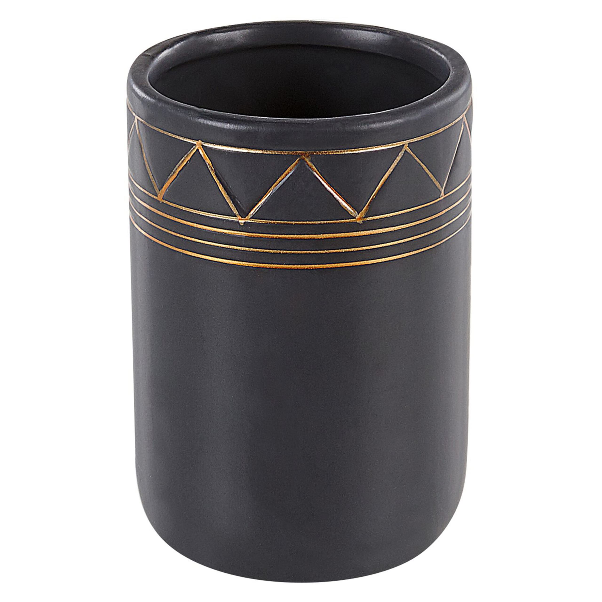 Elegantes Badezimmer-Zubehör 5-teilig aus Keramik in Schwarz/Gold Lanco