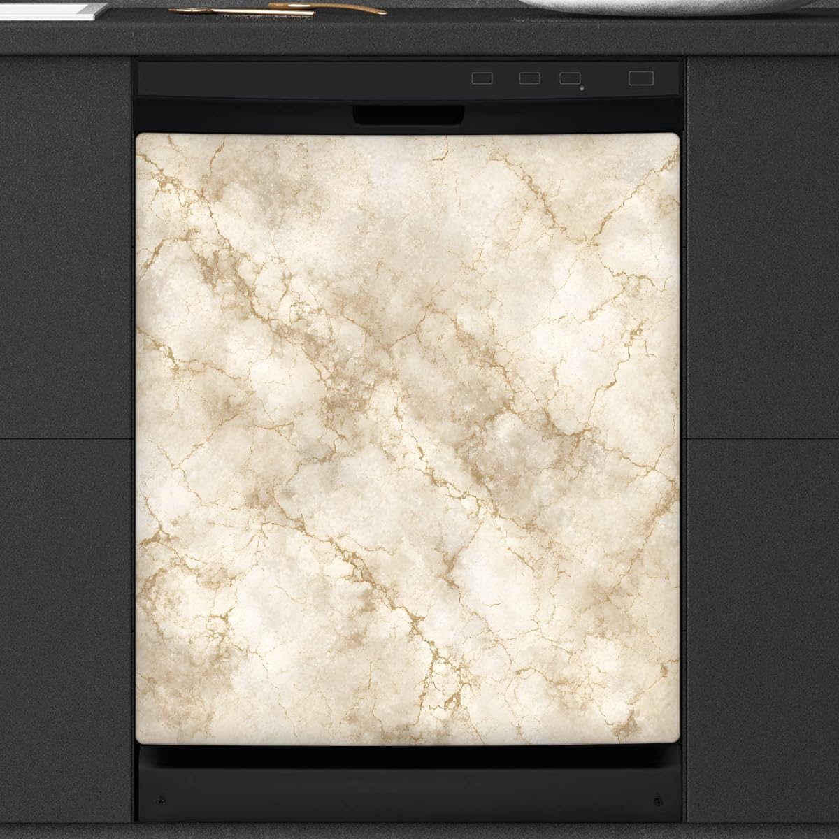 Off-White Marble Dishwasher Magnet Cover, Scratch Resistant Trimmable Dishwasher Magnet Cover, for Kitchen Appliance Dishwashers Fridge Reusable Magnets Decoration 23 x 26 inch