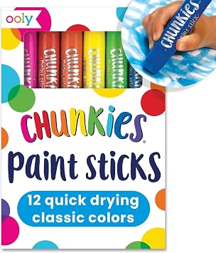 Ooly Chunkies 12 Mess Free Paint Sticks For Kids, Tempera Paint Sticks Kid Safe Colors, No Mess Quick Drying Art Supplies for Toddlers and Kids