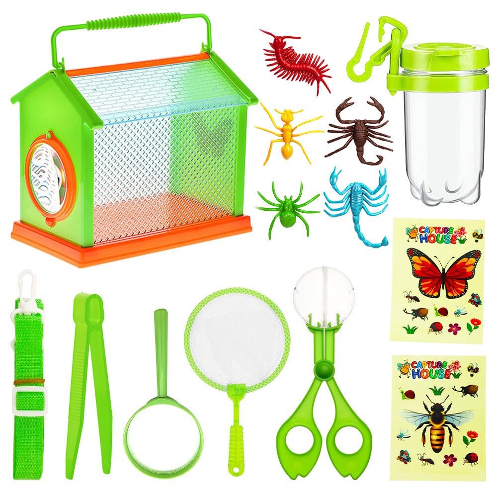 HOVCEH Caja De Observación de Insectos, 12 Piezas Kit Explorador Niños, Kit Atrapa Insectos para Niños con Trampa para Insectos, Pinzas, Actividad Infantil de Ciencias Naturales