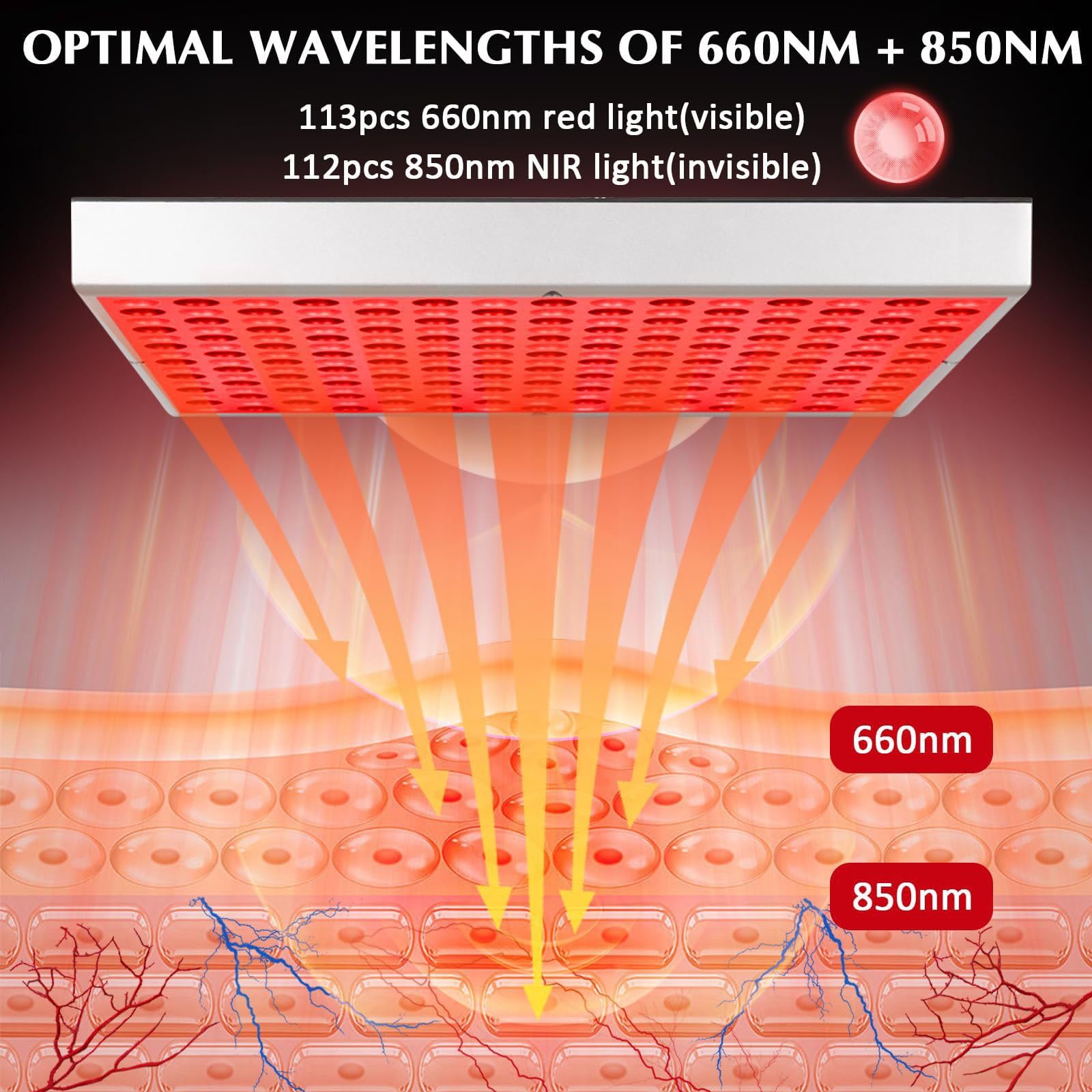 Panel de Terapia de Luz LED de 45W Rojo 660nm & Infrarrojo Cercano 850nm Combo para la Piel de la Cara y el Cuerpo, Uso Casero Portátil