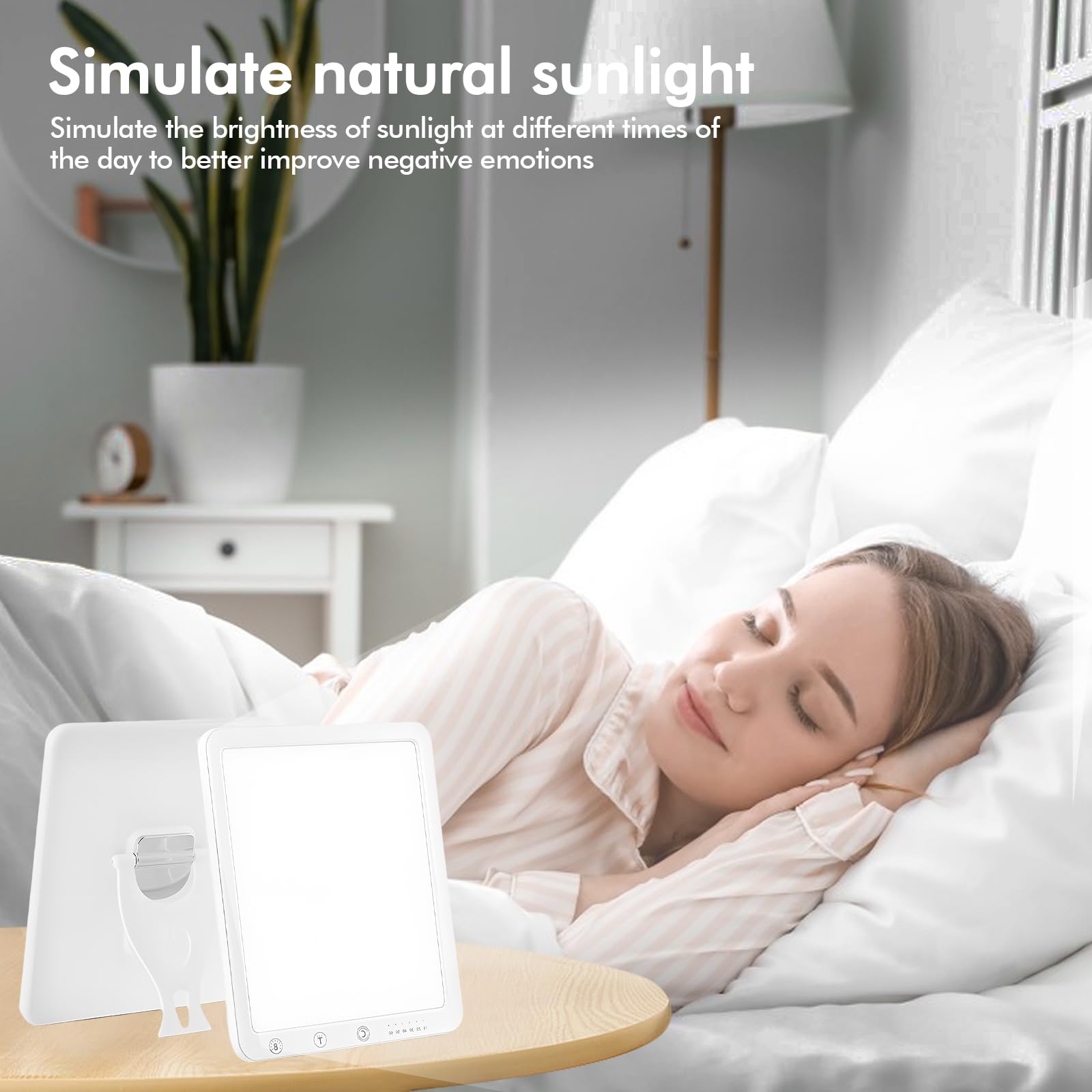 Lámpara De Luminoterapia, Sin Uv Lámpara De Luz De Día, Luz De Simulación De Día, Lámpara Luminoterapia Con 3 Temperaturas De Color Y 6 Temporizador Potente Para Moral(Blanco)