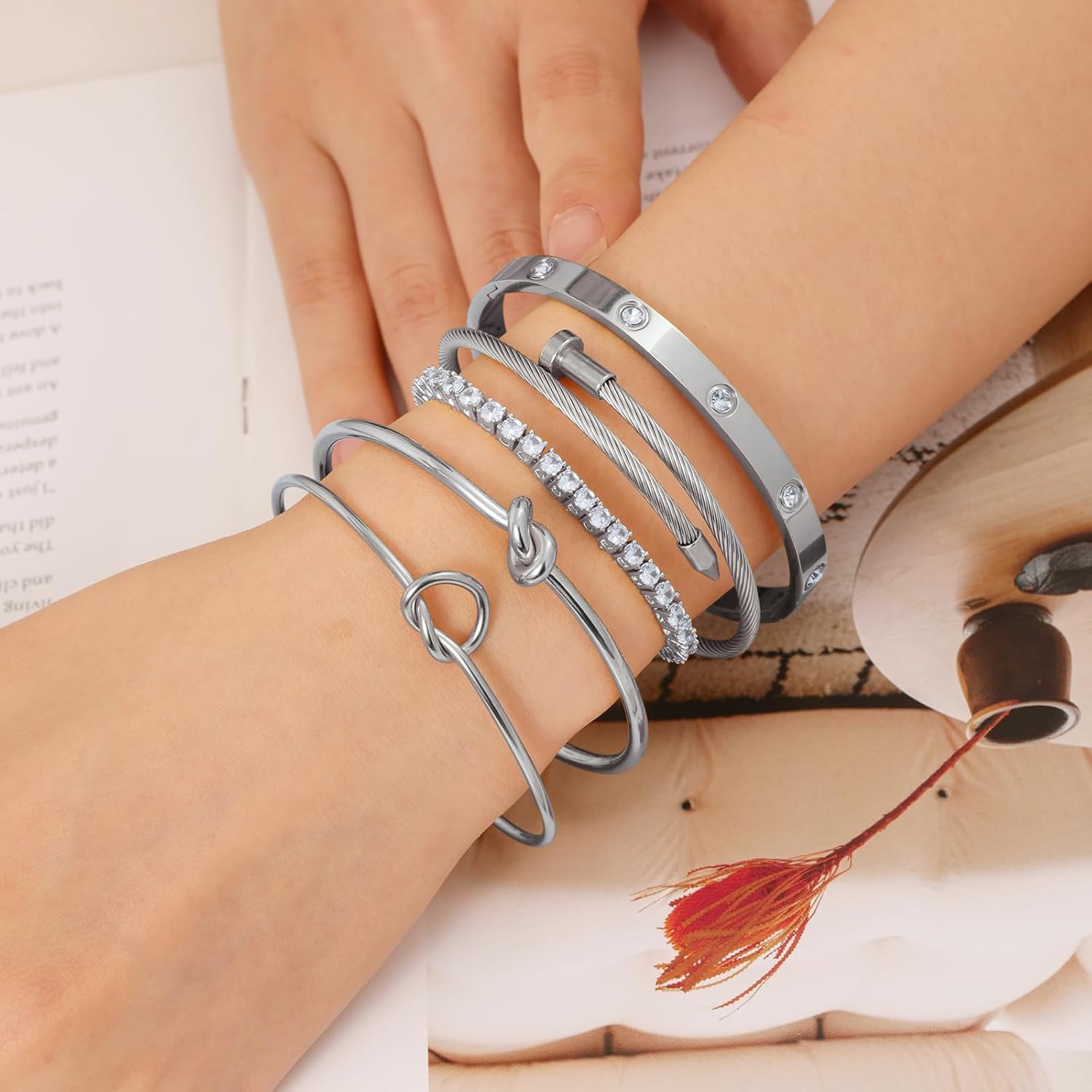 18 K Gold Plated Love Bangle Bracelet Stack Cuff Jewelry for Women Jewelry Set for Women Gift with Box - Image 3