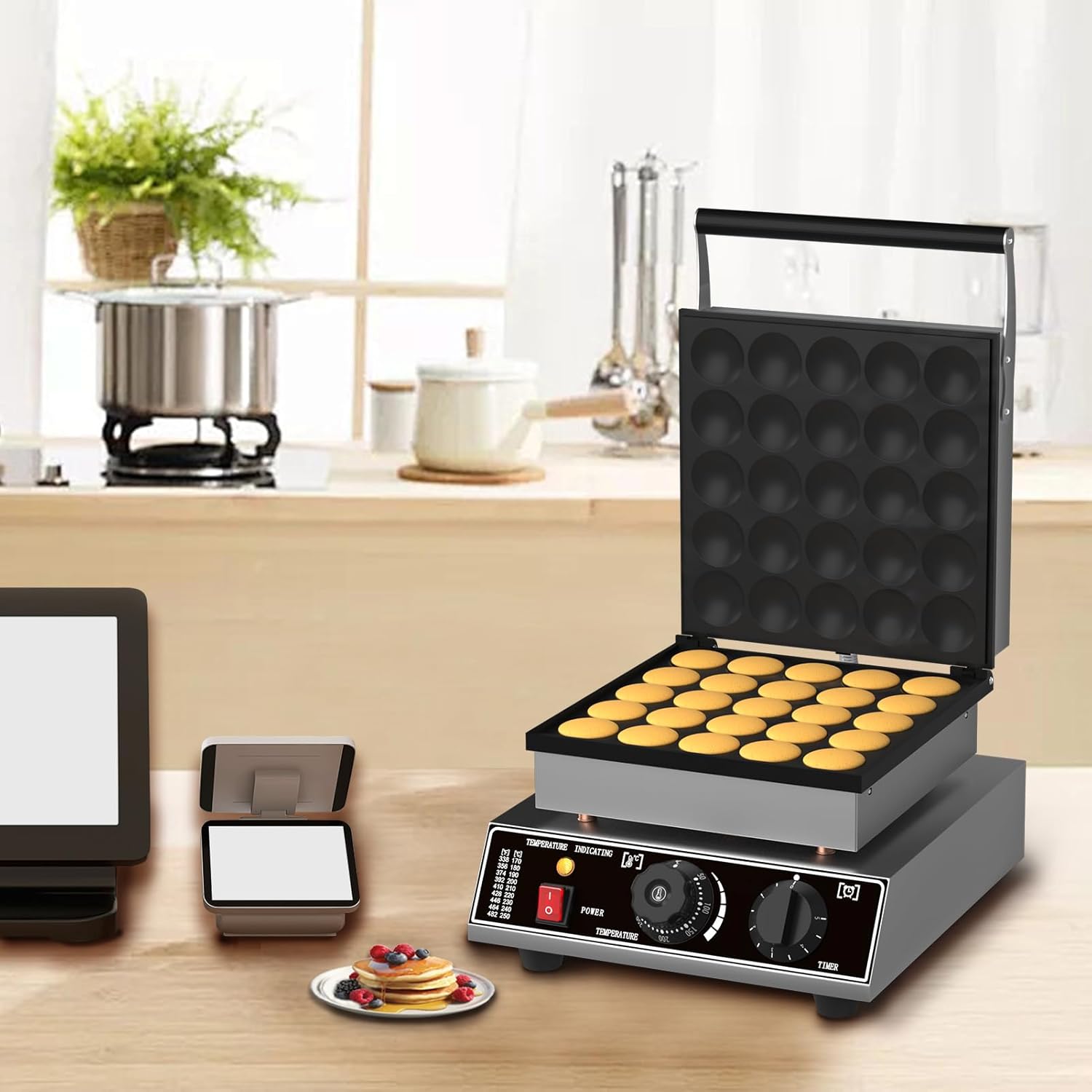 Mini Dutch Pancake Maker 25 Pcs, 1700W Commercial Pancake Machine Stainless Steel Poffertjes Grill Nonstick for Restaurant & Home Use