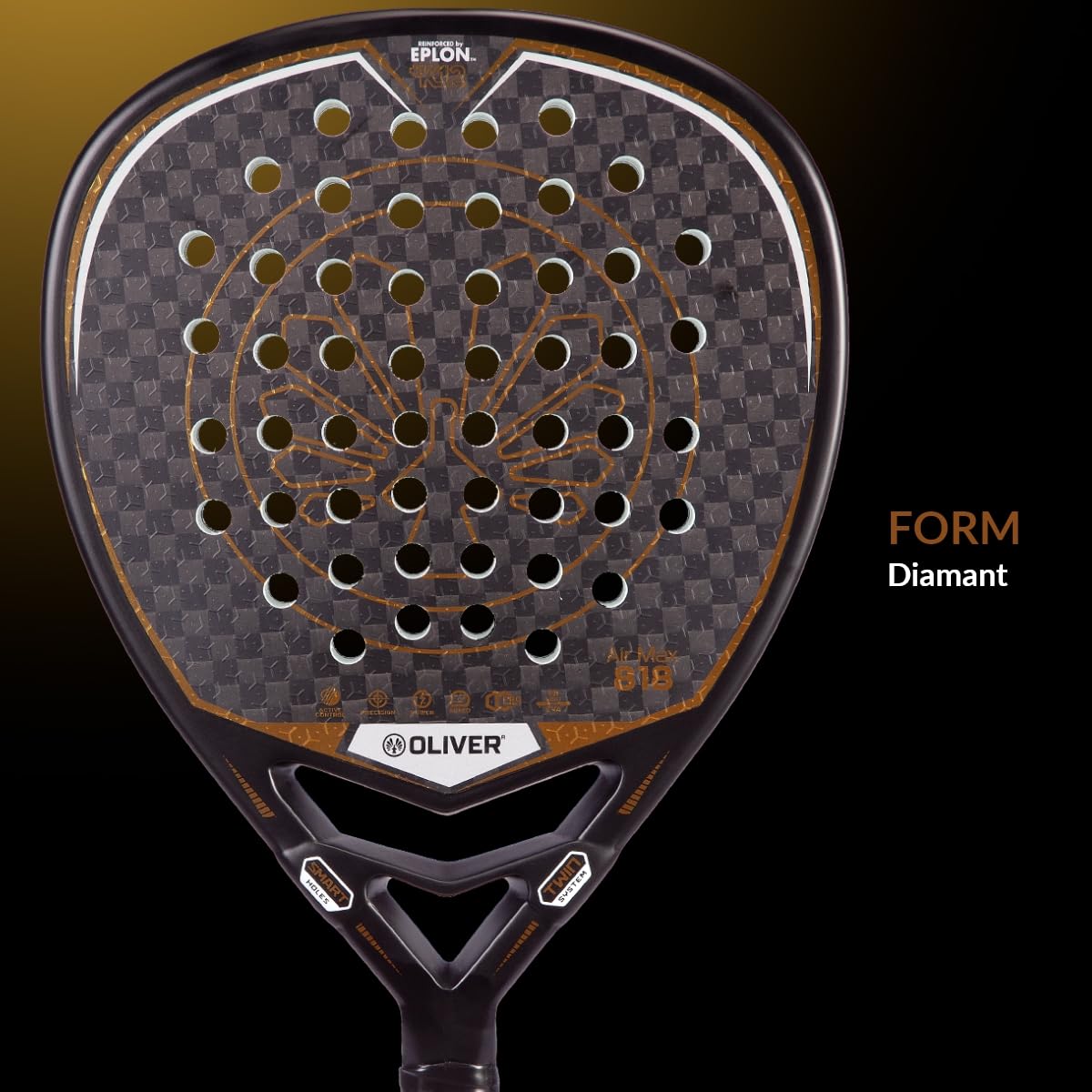 Oliver Padel Schläger Air Max 818 für fortgeschrittene Spieler - Woven EPOLON-K12 - Eva Soft - Diamant Form - 350 g - Padel Tennis Schläger