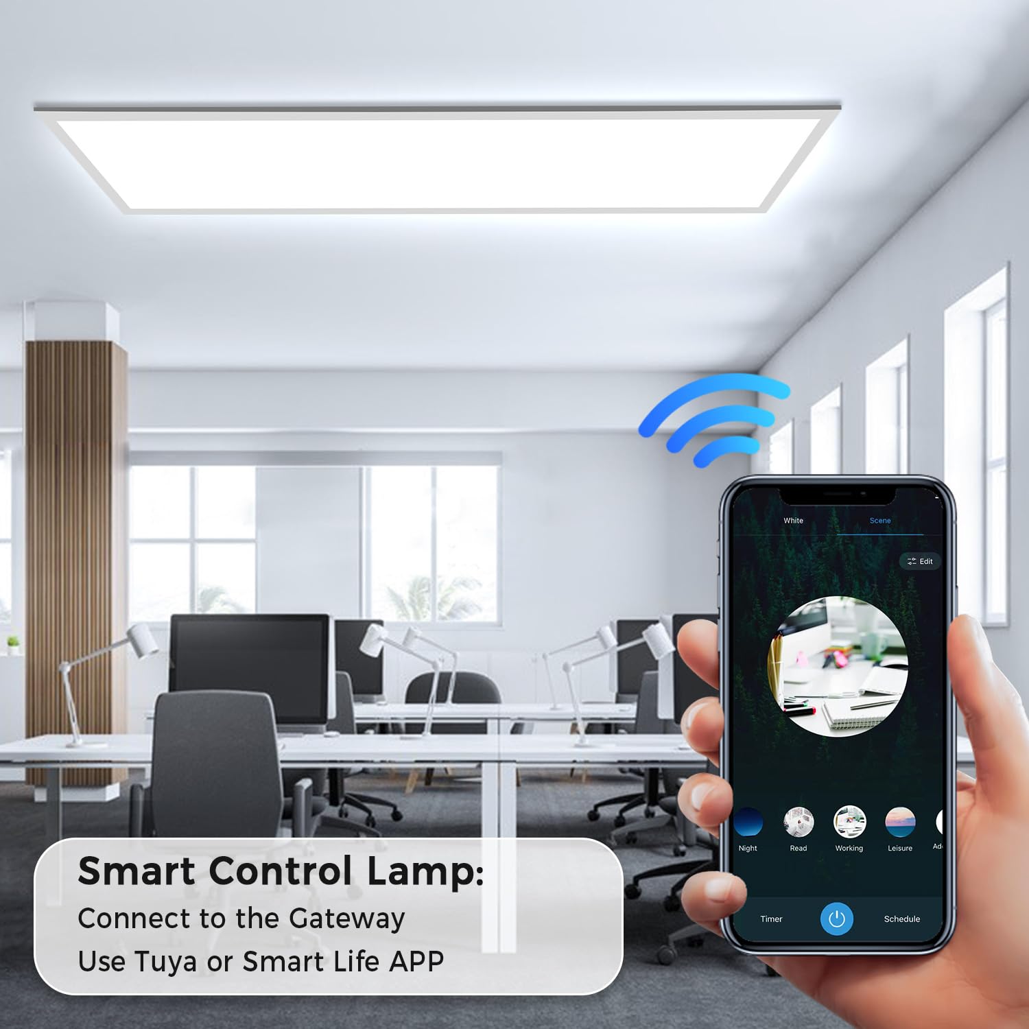 Deckenleuchte LED Dimmbar 100x25CM, 28W Smart LED WIFI TUYA Deckenlampe mit Fernbedienung, App-Steuerung 2700K-6500K Rechteckige Panel, Deckenleuchten mit Memory Funktion für Wohnzimmer, Badezimmer