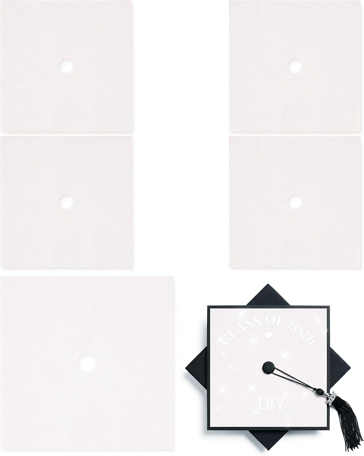 5 Pcs White Glitter Cardstock for Graduation Cap Decorations, 9.8 Inch Grad Cap Topper Blank Construction Paper for DIY Grad Hat Decor