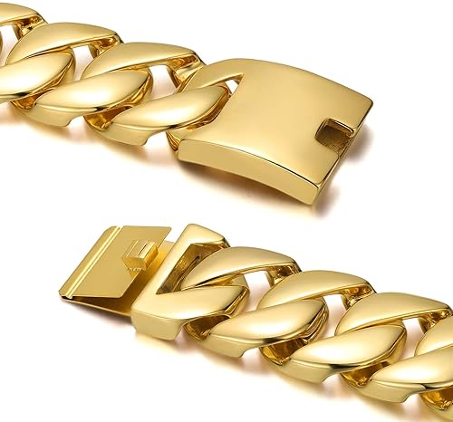 Miniatura 2 de ROWIN&CO Jewelry - Enorme pulsera gruesa de 1.260 in para hombre, resistente, chapado en oro amarillo de 18 quilates, cadena cubana de acero