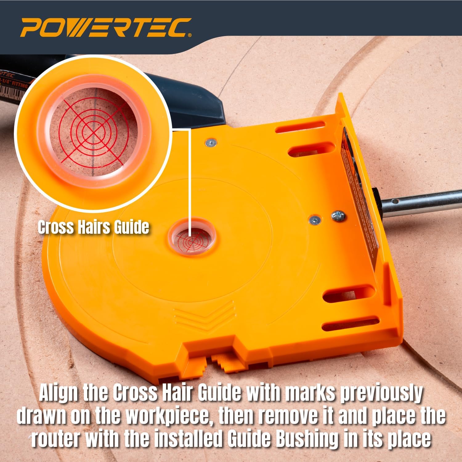 POWERTEC Router Circle Cutting Jig – Adjustable Router Template System for 11" to 54" Circles – Fits Most Routers with 1" Porter Cable Style Bushing (72243)