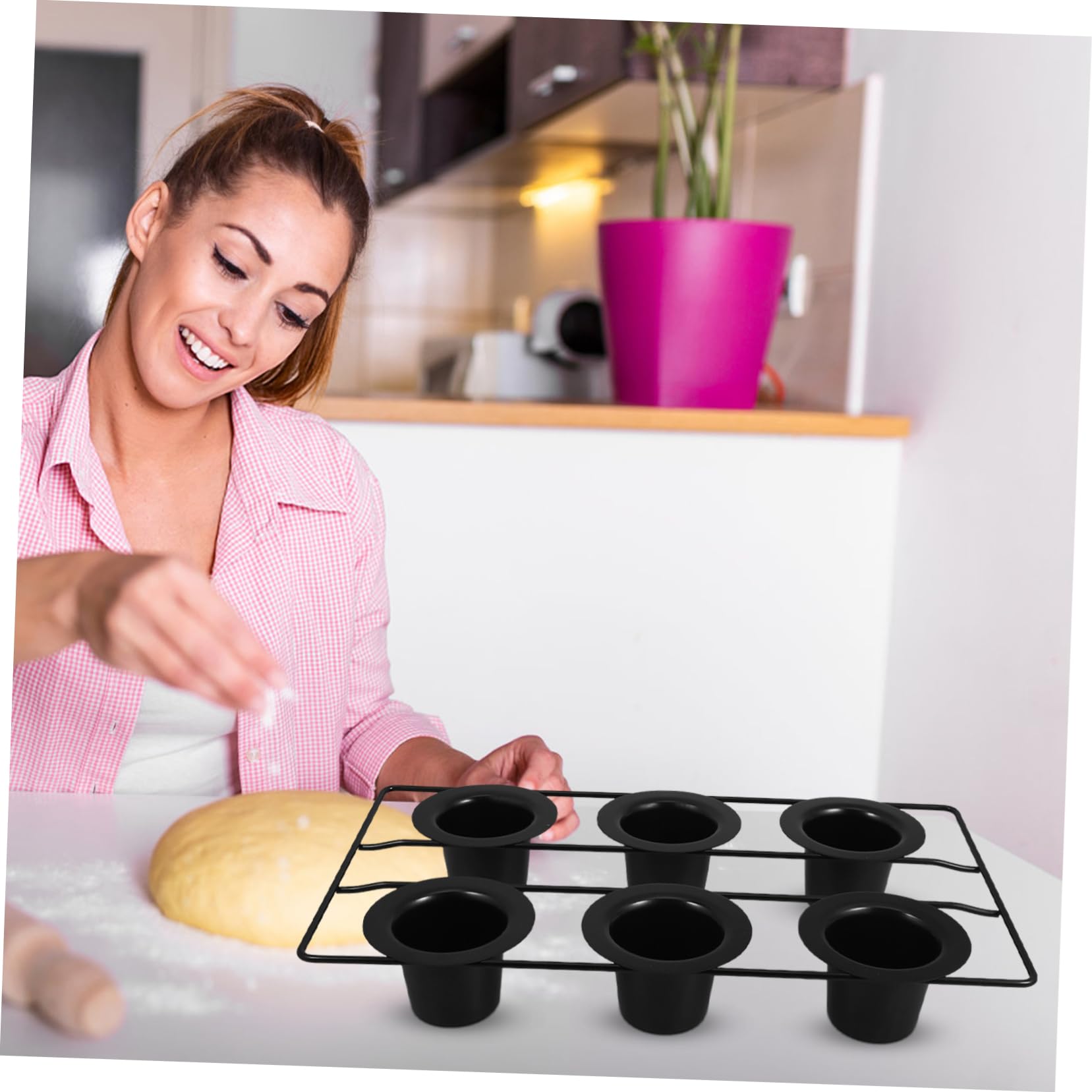 LIFKOME Stampo per Muffin a 6 Cavità in Acciaio al Carbonio Nero | Rivestimento Antiaderente, Resiste a Uso Frequente, per Casa e Feste, Cuoce Insieme Sei Dolcetti