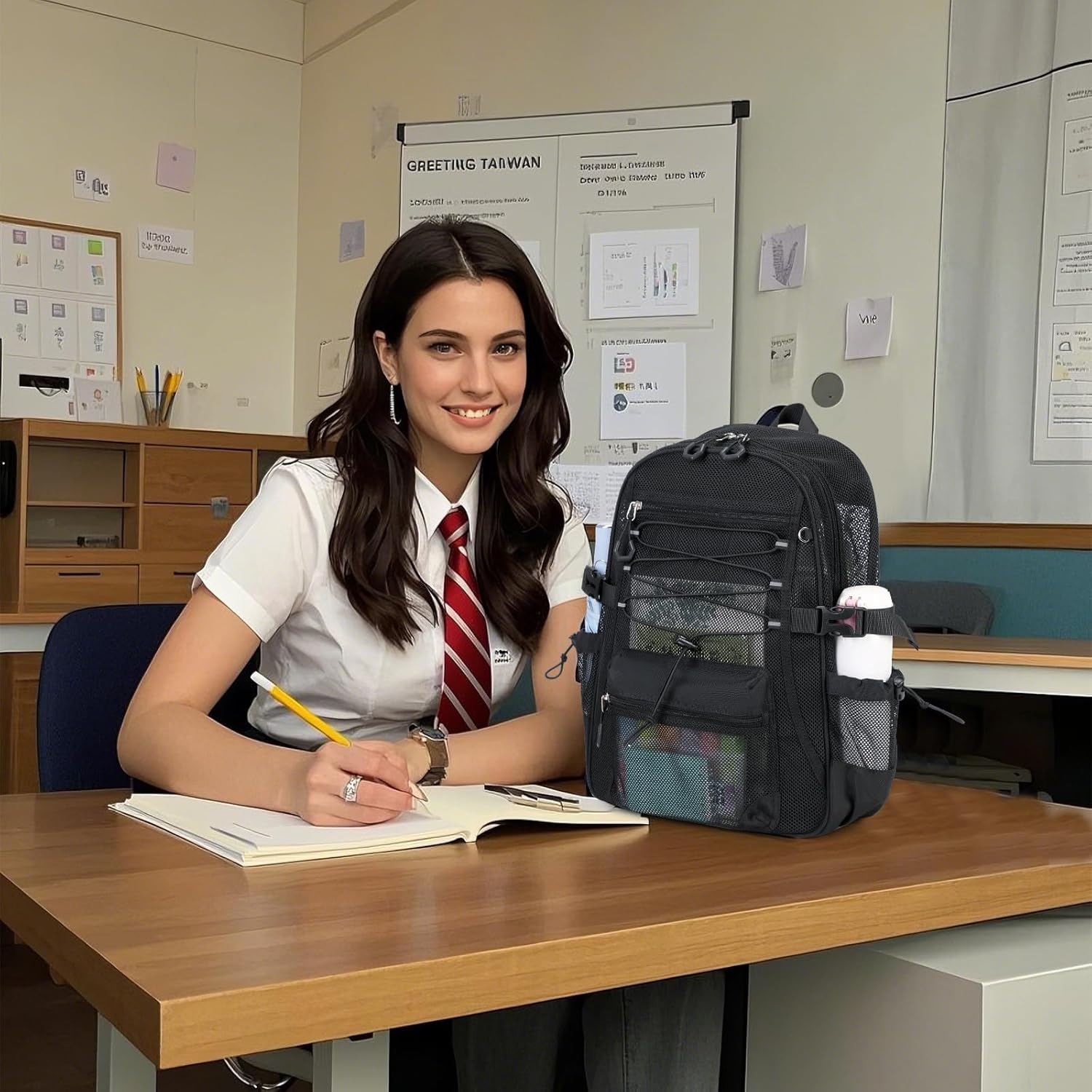 Mesh Backpack Ultra-Lightweight See-Through School Bag with Elastic Rope & Upgraded Shoulder Straps, Breathable Gym & Travel Backpack for Beach Swimming Hiking Sports, Black - Image 3