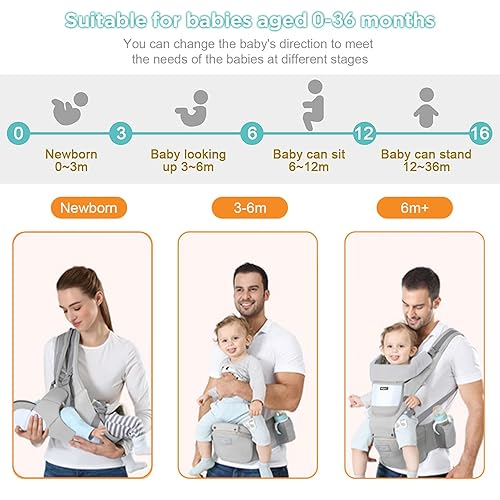 Miniatura 2 de Portabebés con asiento de cadera, multifuncional 9 en 1, portabebés para recién nacidos a niños pequeños para todas las estaciones, portabebés