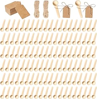 120 Sets 3 Inch Mini Wooden Spoons with 120 Pcs Tags and 2 roll of Twine Rope Spice Jars Wood Spoons Disposable Small Spoons Wooden Spoons Honey Sugar Cooking Oil Tea Coffee Kitchen