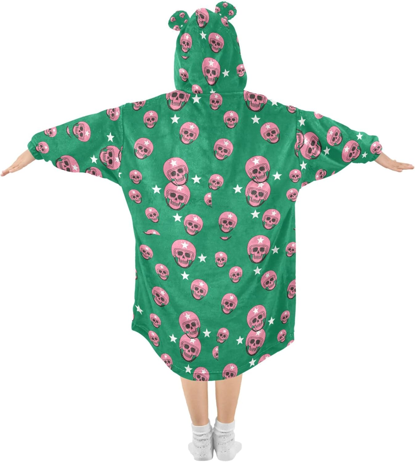 Skull Pink Kids Wearable Blanket Hoodie with Pocket and Sleeves for Toddlers, Cute Hoodies 3-14 Year Girls Boys