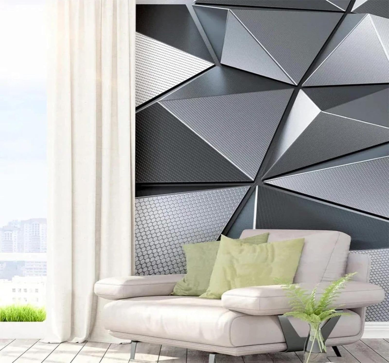 Papier Peint 3D Motifs Abstraits Gris Argenté Géométriques Technologiques