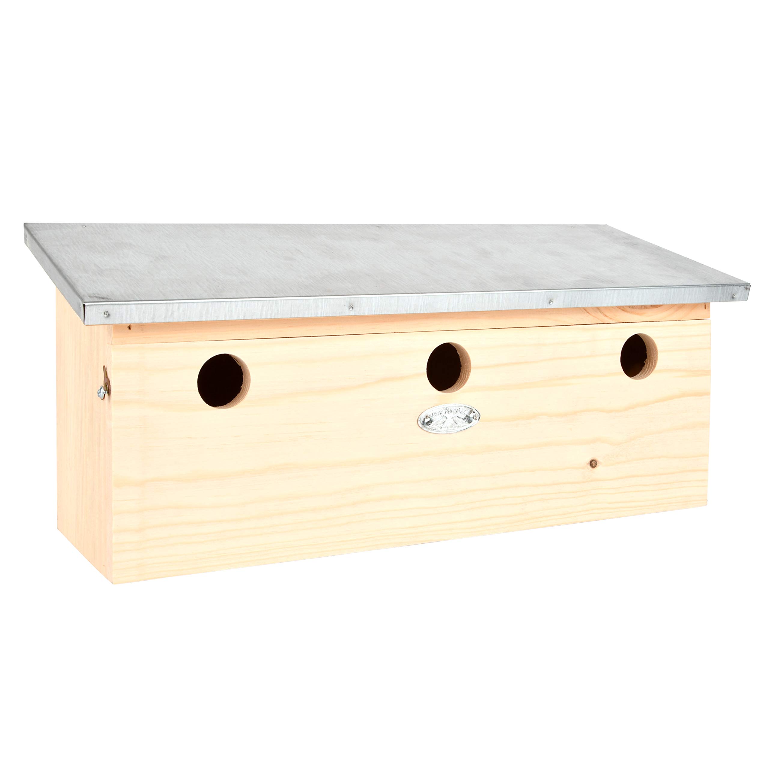 Esschert Design NK85 Horizontales Spatzenhaus aus Holz, Vogelhaus, Metalldach, Silber/Naturholz