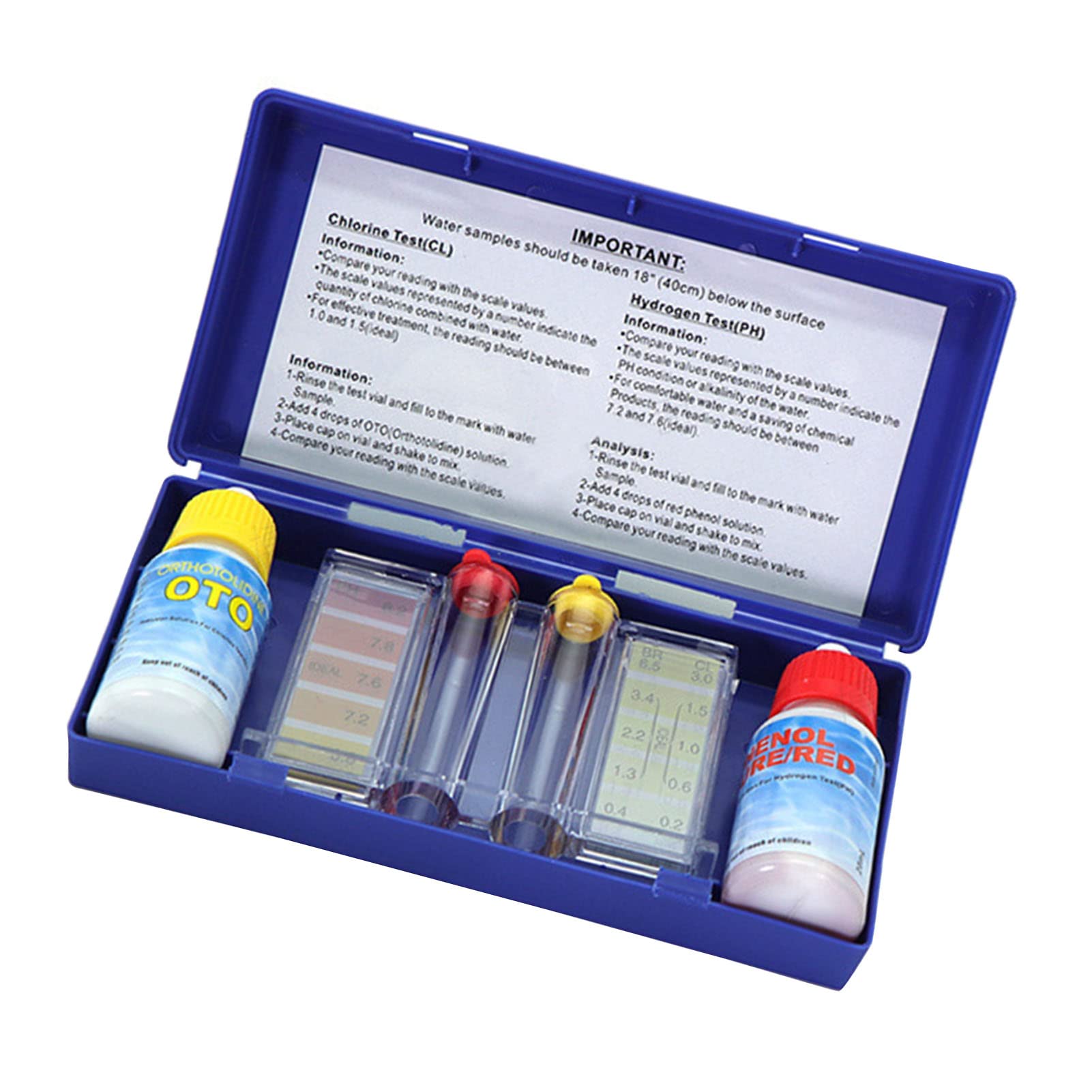 Kit per il Test della qualità Dell'acqua per il Rilevamento del PH e del Cloro Residuo con Solvente Sicuro per Acquari Piscine 1 X Provetta 1 X Soluzione PH