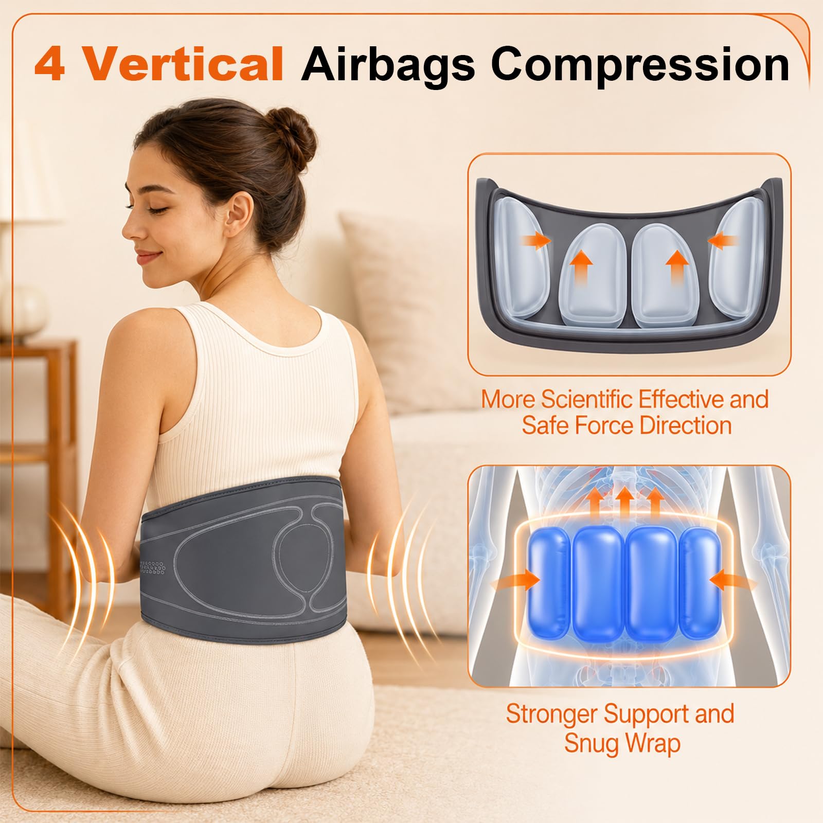 Cintura Massaggiante Schiena Cuscini Aria, 4 Calore 4 Intensità 4 Airbag | Spegnimento Auto, Cuscino Riscaldante Schiena 120cm, Trazione Lombare Gonfiabile, Sollievo Dolori Lombari e Dorsali