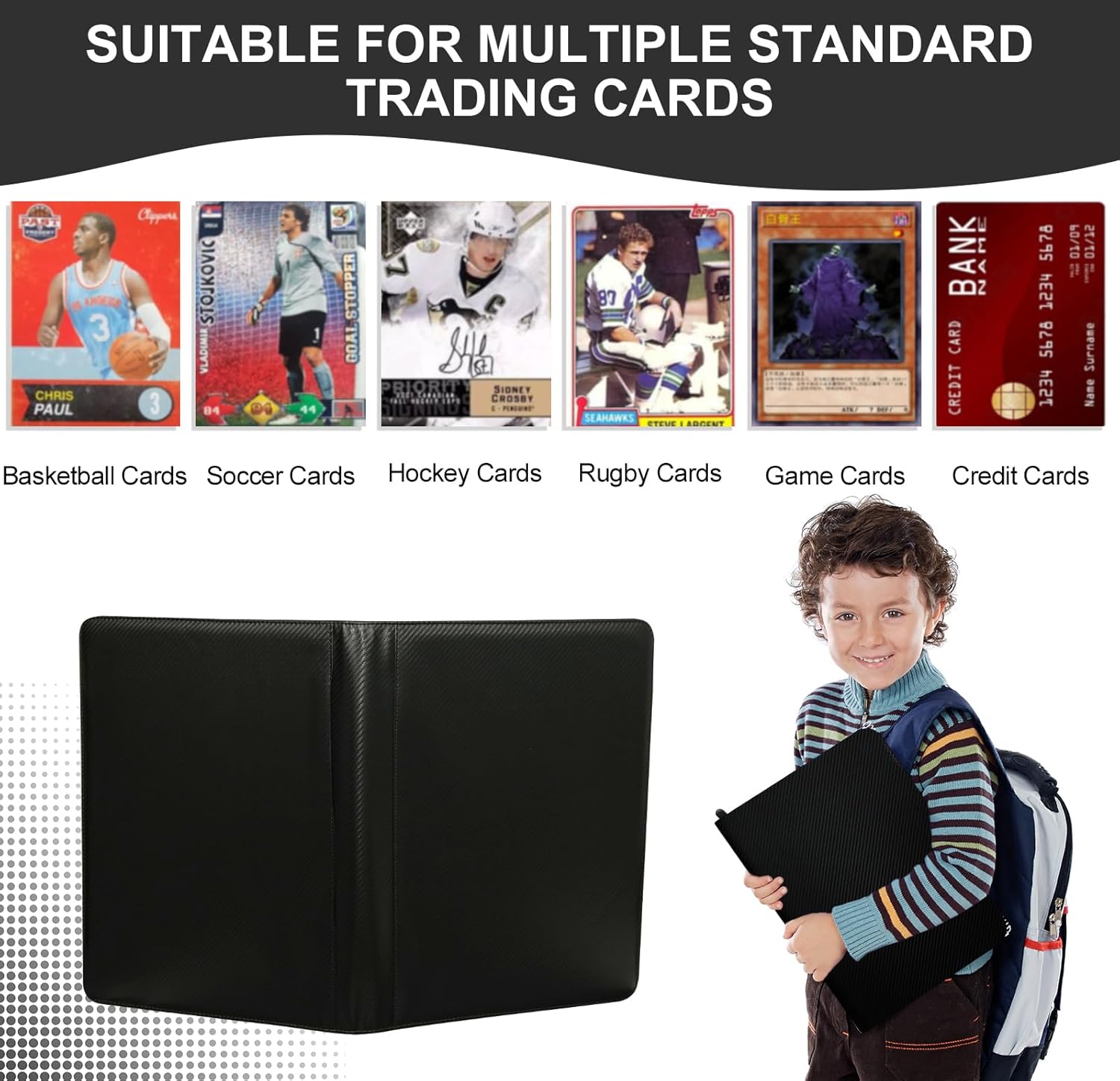 1024 Pockets Premium Trading Card Binder - 16-Pocket PU Leather Zipper Card Album, Ringless Side Loading Binder for Baseball/Football/Sports Cards (Black)