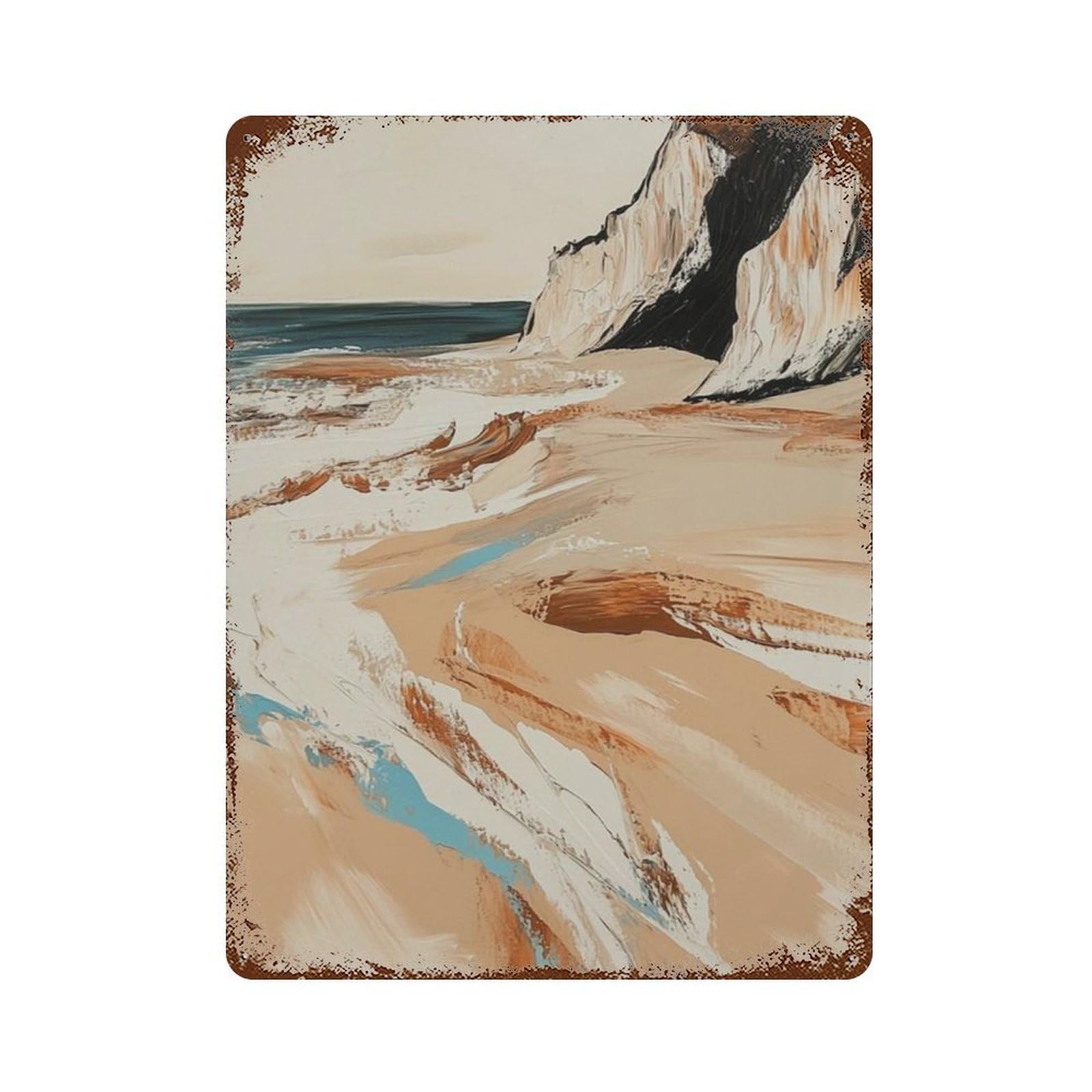 xiaoxiaoshen Abstract Beach Landscape Coastal Seascape Modern Ocean Cliff Wall Decor Art Metal Tin Poster Modern Home Decor Art Home Bar Shop Decorations Vintage Sign 40x30cm