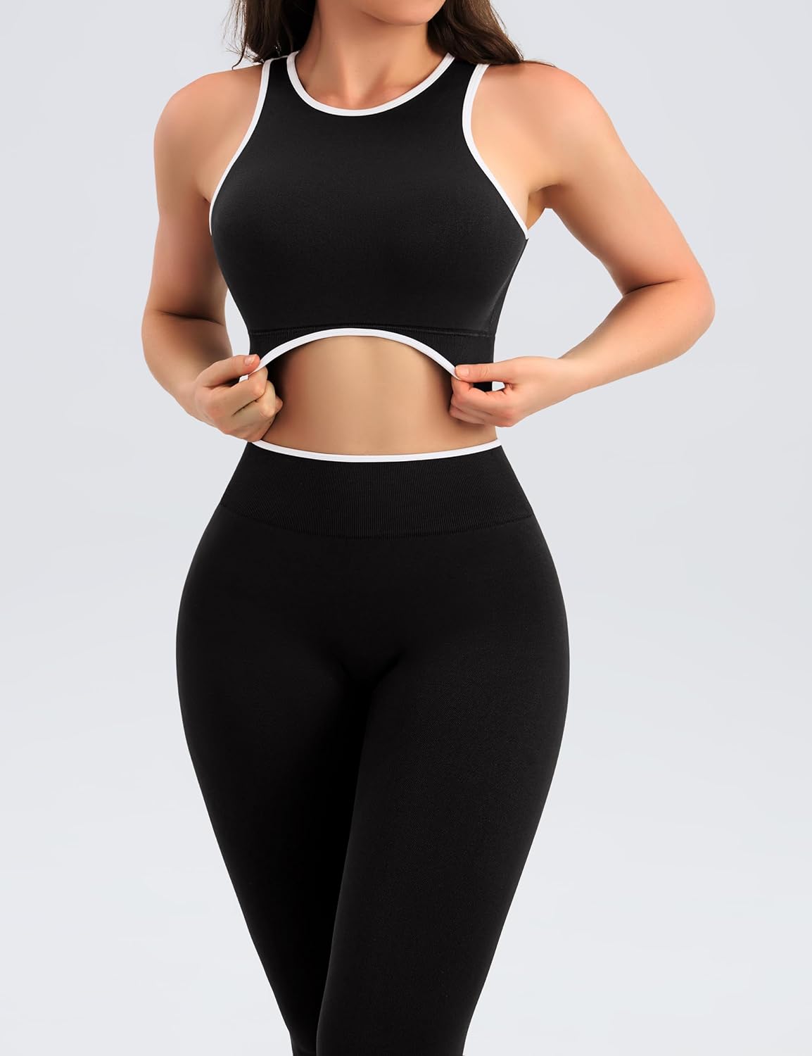 Relety Womens Workout Sets 2 Piece Seamless Crop Tank Top High Waist Leggings Contrast Trim Padded Racerback Bra Yoga Outfits - Image 4