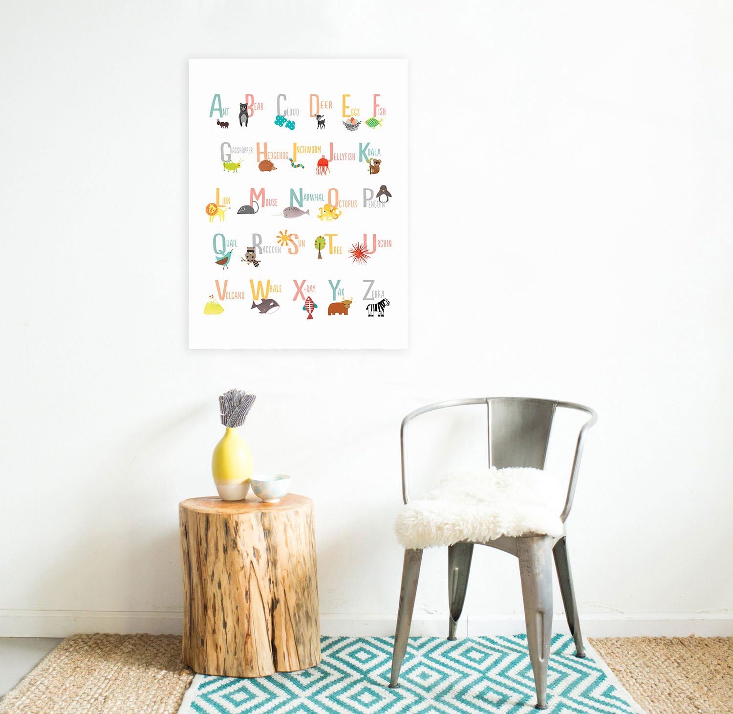Animal Alphabet Wall Art Print 18x24, Nursery Decor, ABC