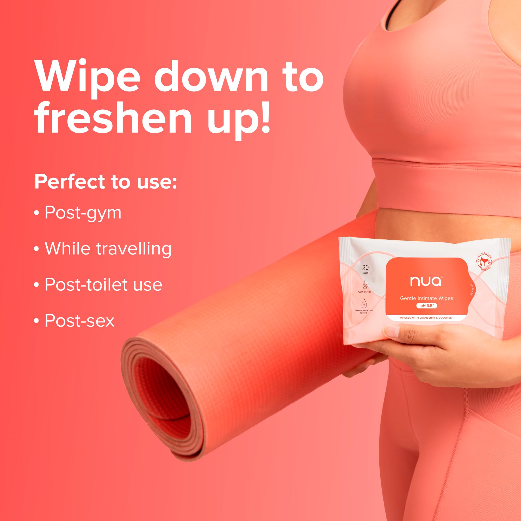 Nua Gentle Intimate Wipes | Infused with Cranberry, Cucumber and Aloe | Alcohol and Artificial-Fragrance Free | 100% Biodegradable 1