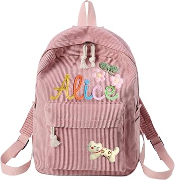 Personalized Corduroy Backpack for Girls Vintage School Bookbag with Lunch Box Pocket 2024 BTS Limited Back to School Essentials