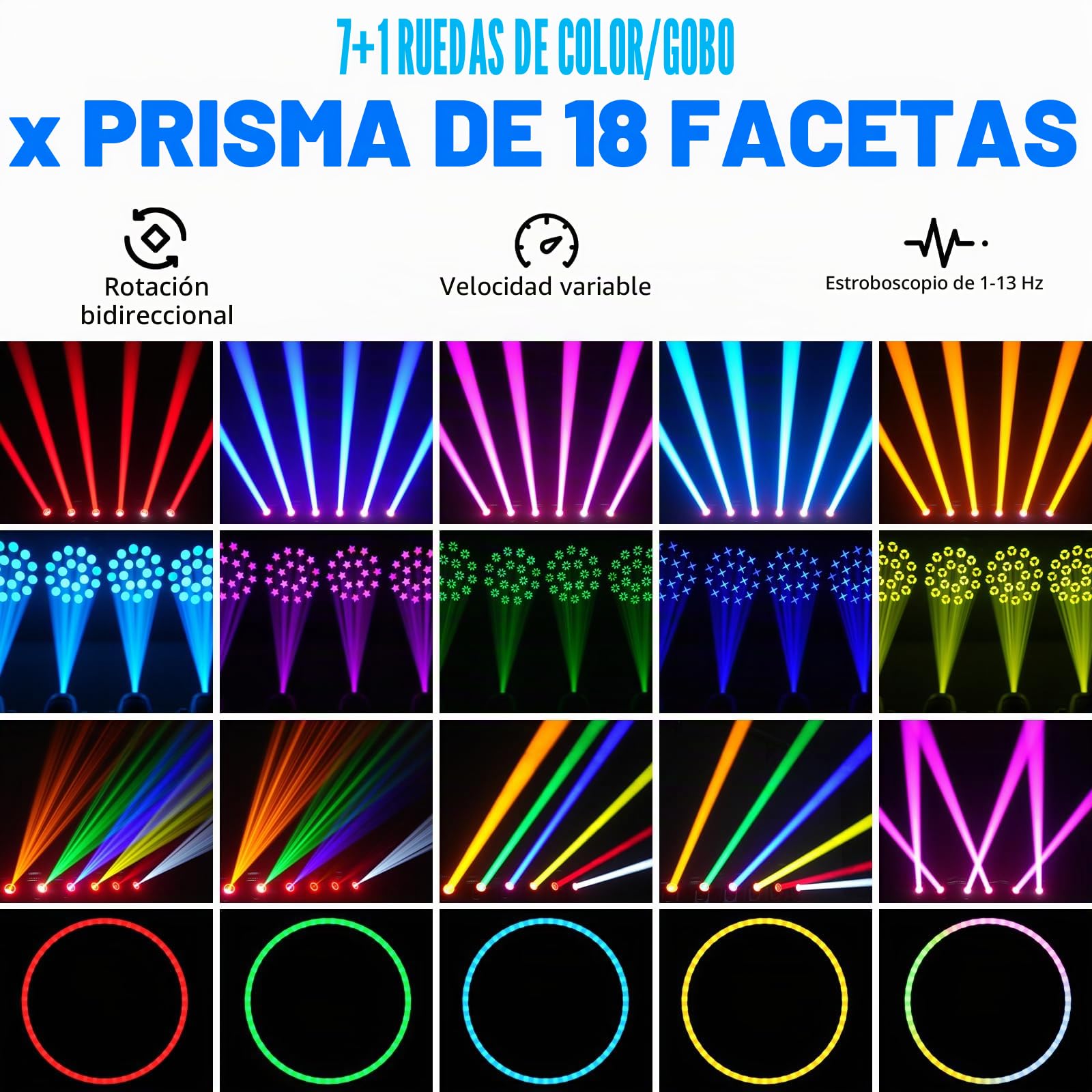 150W Cabeza Móvil LED Focos móviles para iluminación de escenarios mit 8 Gobo 18 Prisma DMX512 Control para discoteca, fiesta, boda, Navidad, Halloween