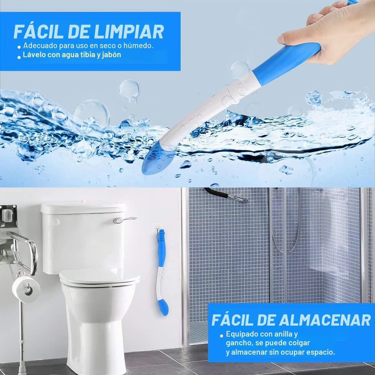 Herramientas de ayuda para inodoro, carpeta de largo alcance, Comfort Wipe Victop Bottom Wiper Ayudas de papel higiénico Buddy ayuda para asistencia de movimiento extiende alcance más de 15.7 pulgadas